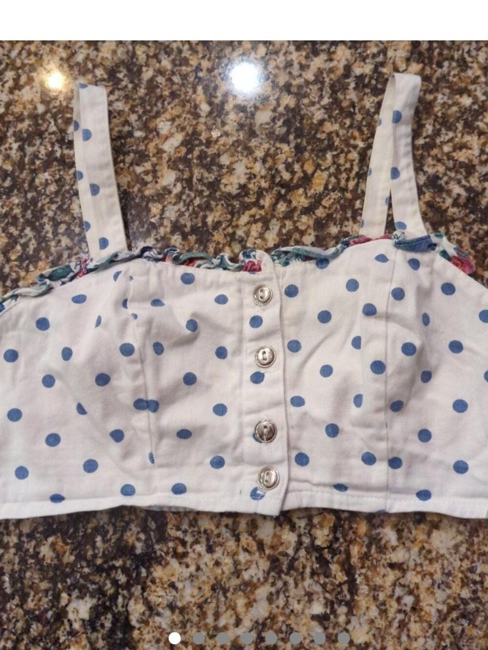 Y2K Denim Amy byer polka dot crop top with floral ruffle Cottage core Small USA